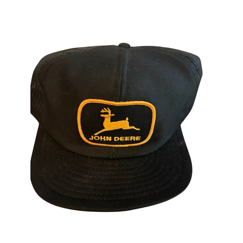 Vintage John Deere Black Mesh Patch Hat Snap Back Adjustable-Preowned